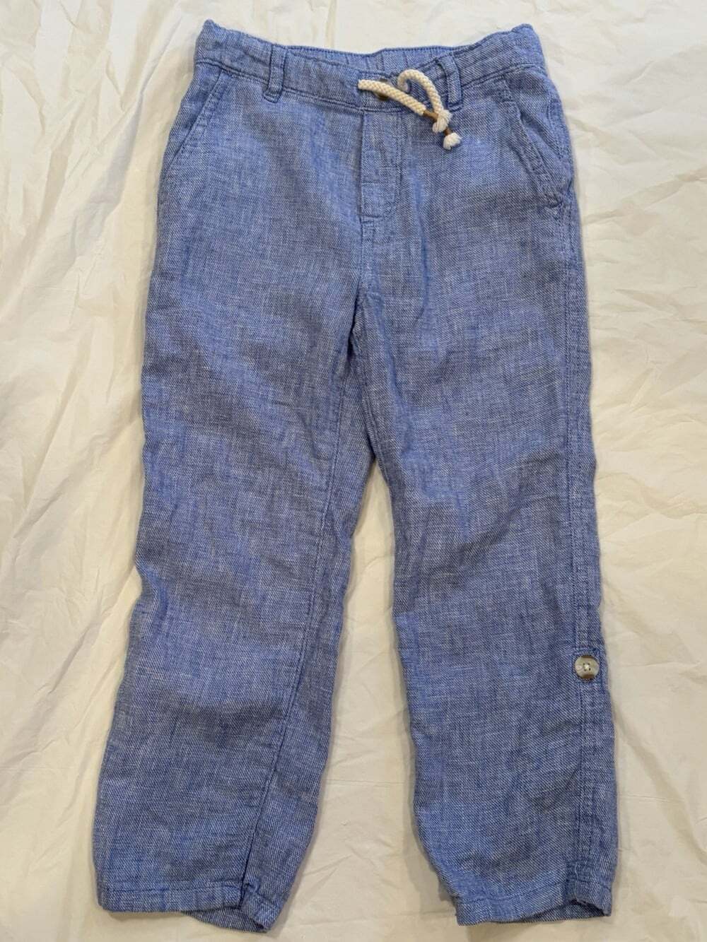 Gymboree Pants Boys Size S Blue Linen Blend Elastic Waist Draw String